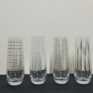 MCM Champagne Flutes by Christian Siriano Wedding Celebration Barware Gold Trims